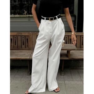Commense Small Elegant White High Waisted Wide-Leg Career Business Casual Pants